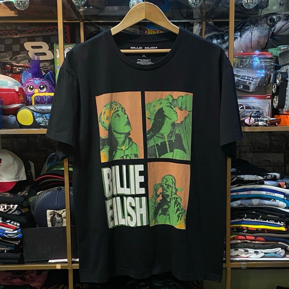 Official Billie Eilish Graphic Portrait Negatives T-Shirt Black Green Size XL